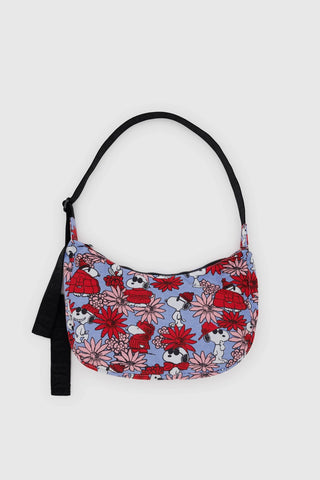 BAGGU Medium Nylon Crescent Bag Floral Snoopy