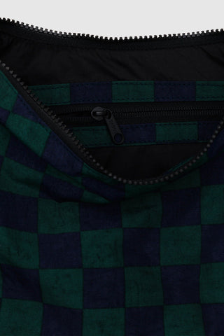 BAGGU Medium Nylon Crescent Bag Navy Green Check