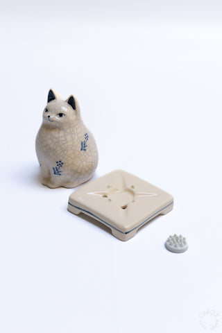 Crackle Porcelain Incense Burner Cat