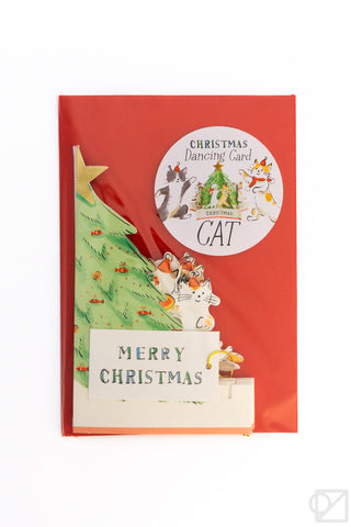 Cats Dancing Around Tree Pop-Up Christmas Card