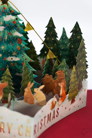 Woodland Animals Around Tree Pop-Up Christmas Card