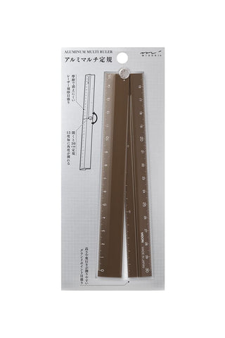 Midori Aluminum 30cm Multi Ruler Brown