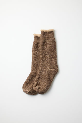 ROTOTO Double Face Crew Socks Brown Cotton