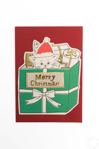 Cat Present Die Cut Christmas Card