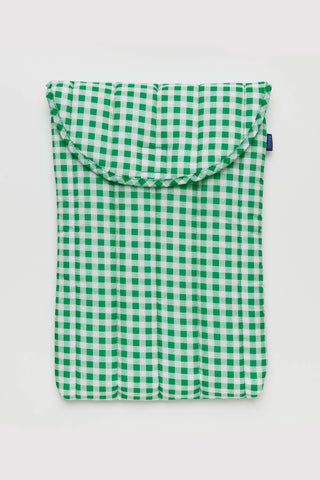 BAGGU Puffy Laptop Sleeve Green Gingham