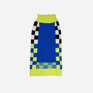 Verloop Checkerboard Dog Sweater Lime Cobalt