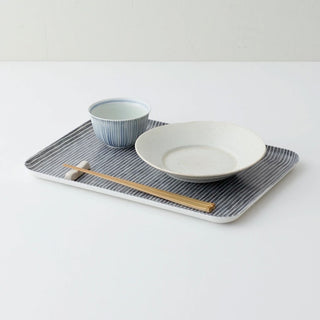 Fog Linen Work Coated Trays Grey White Stripe